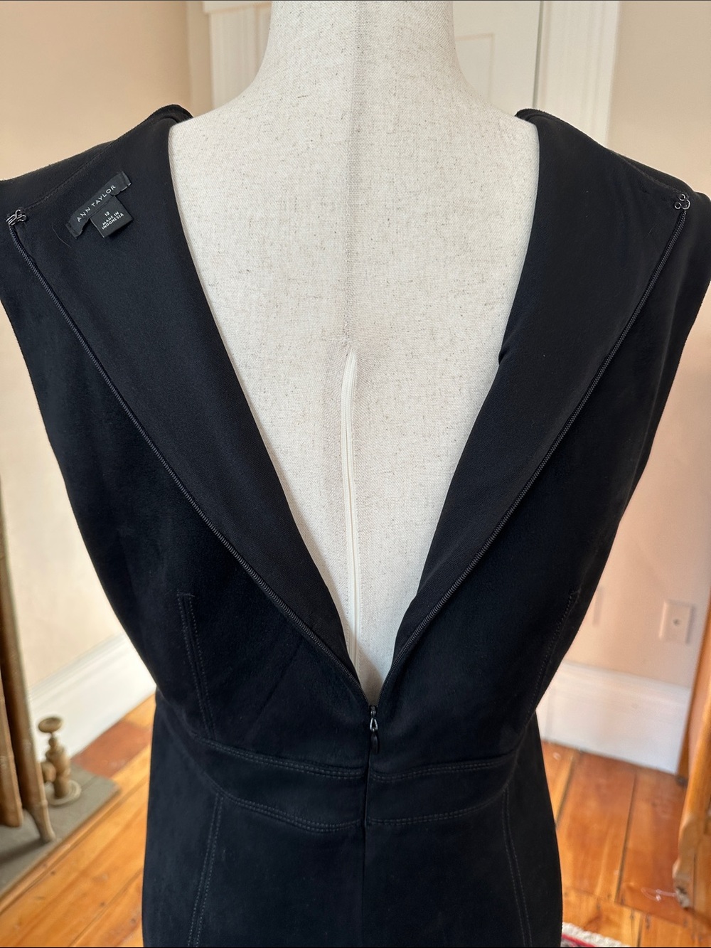 Ann Taylor Black Faux Suede Button-Front A-Line Sleeveless Midi Dress - Picture 7 of 10